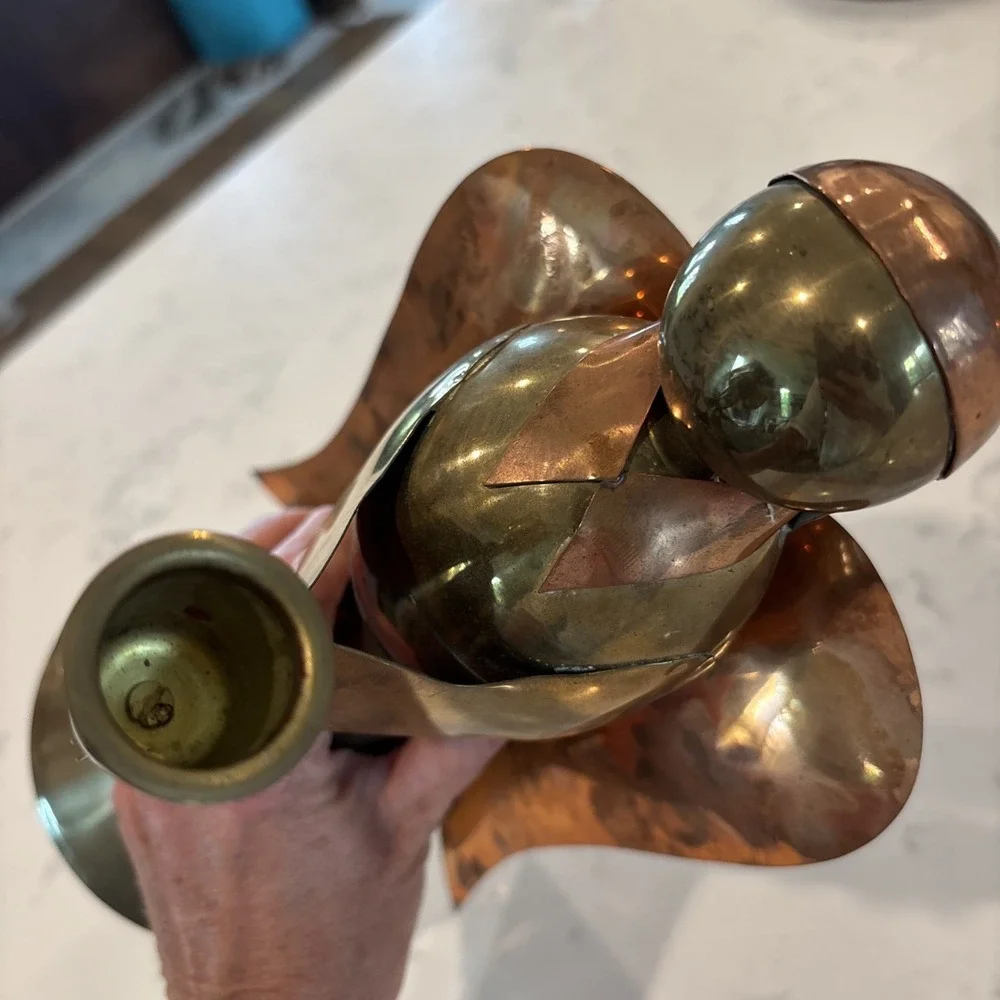 VTG Brass Copper Angel Candle Holder 12 Inch Mid-Century Modern Patina Hong Kong